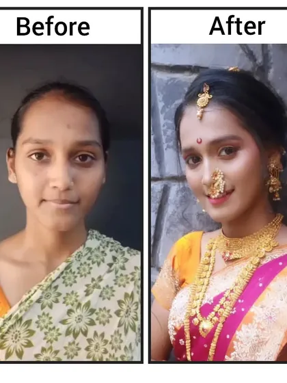 The power of a great makeover. This before and after shows a complete transformation into a traditional bride, showcasing how the right makeup and hair can make you feel absolutely radiant and confident.