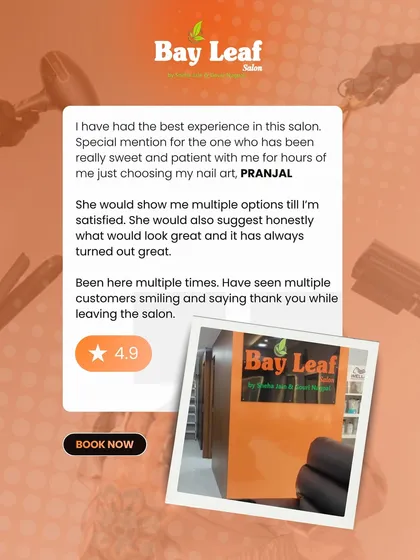 We love when our clients feel patiently guided, not rushed. This review highlights how our nail artist Pranjal took the time to show multiple options until the client was completely satisfied.