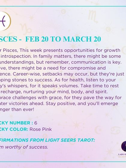 A weekly tarot forecast for Pisces. This week presents opportunities for growth and introspection. In family matters, there might be some misunderstandings, but remember, communication is key. Embrace challenges with grace.