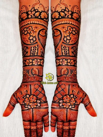 This is a basic Indian bridal design that I demonstrate for my students. It combines traditional elements like paisleys, florals, and checks into a full, beautiful composition.