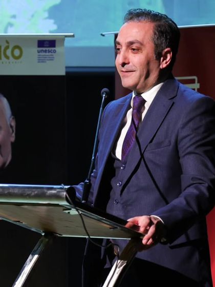 The Ambassador of Armenia to India speaking at the tribute event for Charles Aznavour. Our cultural events are often held in collaboration with embassies and international partners.