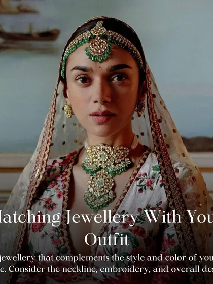 Jewelry Tip: Match jewelry to your outfit. Consider the neckline, color, and embroidery of your attire. A V-neck calls for a different necklace than a high-neck blouse.