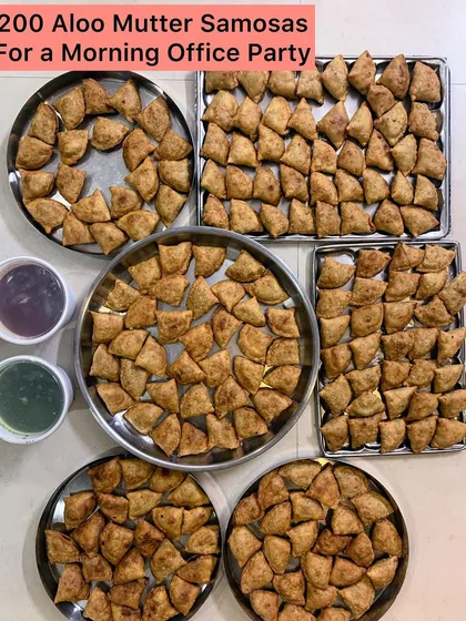 200 Aloo Mutter Samosas prepared for a morning office party.