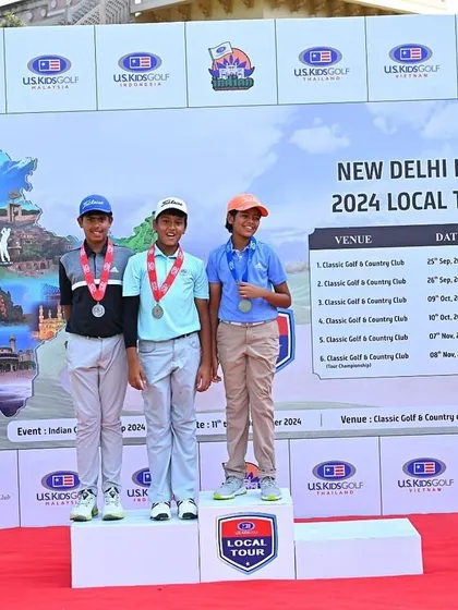 Rayirth Jain on the podium after securing 2nd place at the US Kids New Delhi Fall Local Tour 4th Event.