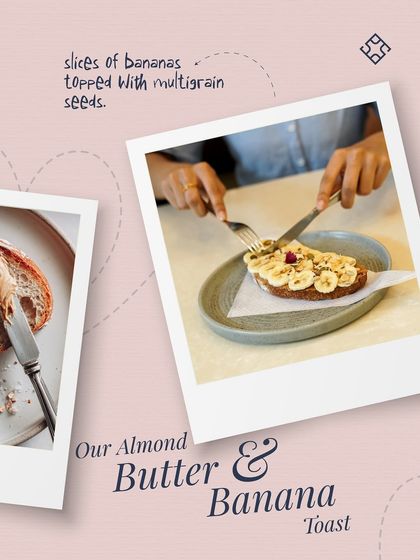 Sweet, crunchy, and nutty. Our Almond Butter & Banana Toast features slices of banana and a sprinkle of multigrain seeds over our house-made almond butter spread.