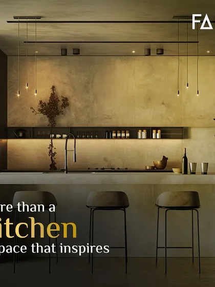 This is more than a kitchen; it is a space that inspires. The raw concrete-style finish, minimalist island, and subtle track lighting create an atmosphere of industrial chic and culinary creativity.