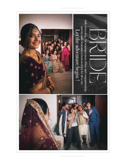 A fun collage of the bride with her bridesmaids and friends. It captures the excitement and support system that surrounds a bride on her big day.