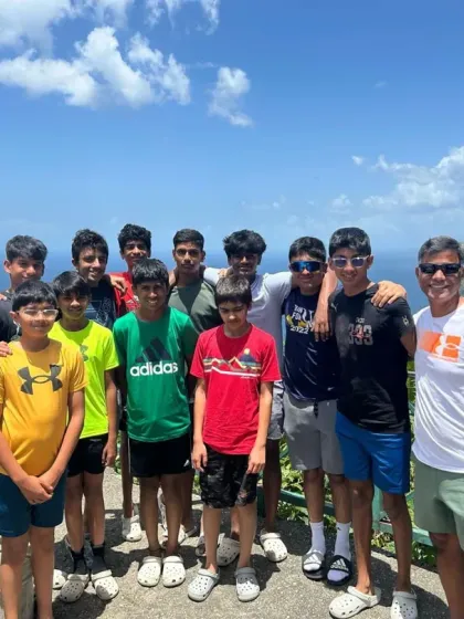 The team enjoying the stunning scenery of Trinidad. Our tours are about more than just cricket; they are about holistic experiences.