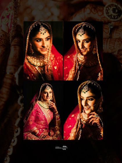 A creative, four-panel portrait of the bride. The dark, moody editing and her expressive face create a series of very artistic and captivating shots.
