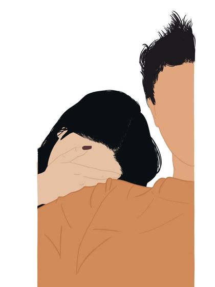 An intimate and tender moment captured in a minimalist faceless portrait.