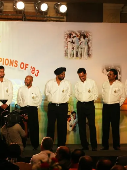 On stage with my teammates from the '83 squad. The bond we shared was the secret to our success.