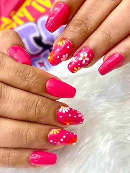 Another angle of the vibrant pink floral set, showing off the fun and playful design that's perfect for summer.