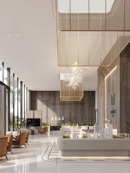 For the Trident Experience Centre, we designed an airy, light-filled layout that creates an atmosphere of polished ease. Earthy textures meet sleek finishes, while statement lighting installations define each area, balancing commercial utility with understated luxury.