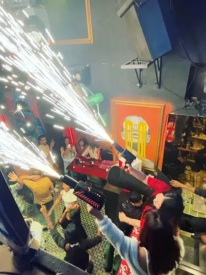Partygoers taking control of the cold pyro guns, becoming part of the show themselves. It's all about interactive fun.
