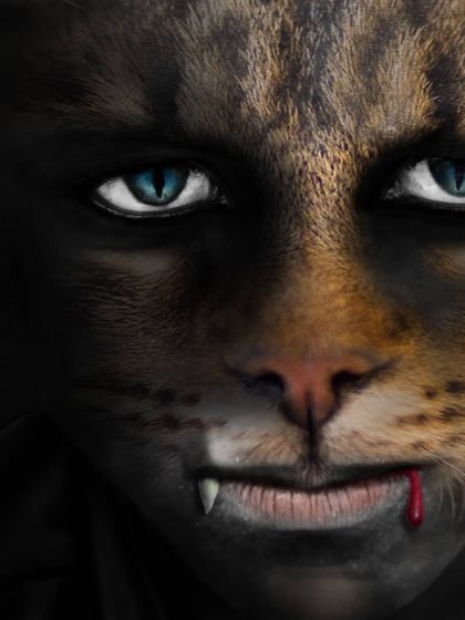 This is a duplicate of a surreal digital artwork, created by blending and painting over multiple photos. This piece merges human and animal features to create a dark, fantasy-inspired character.