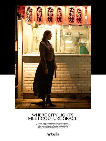 Shooting on the streets of Tokyo means improvising. With no strobes, I hunted for clean, usable light from storefronts to create this cinematic, high-fashion shot. Mastering available light is a skill I pride myself on.