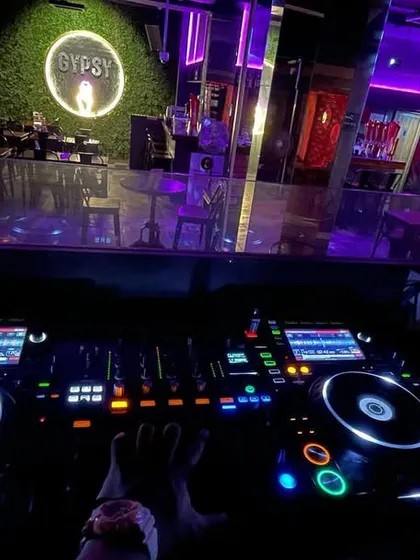The calm before the storm. This is my view from the console at The Gypsy Pub, fully prepped and ready to kick off the night. A professional setup is key to delivering a flawless music experience.