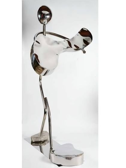 An alternate view of "Serenade in Steel," showing the abstract form of the guitar and the musician's minimalist body.