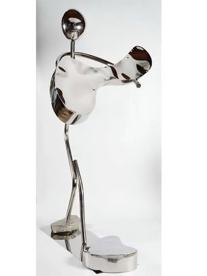 An alternate view of "Serenade in Steel," showing the abstract form of the guitar and the musician's minimalist body.