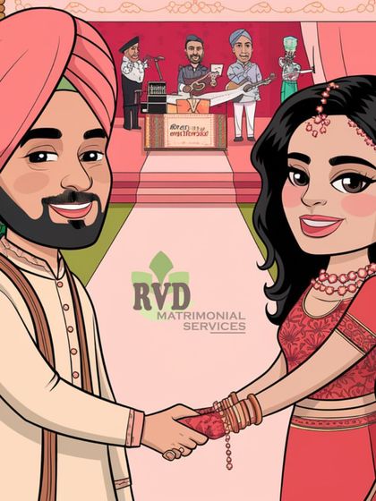 This caricature celebrates Punjabi weddings and my specialized services for the community. I understand the unique traditions that make Punjabi matchmaking special.