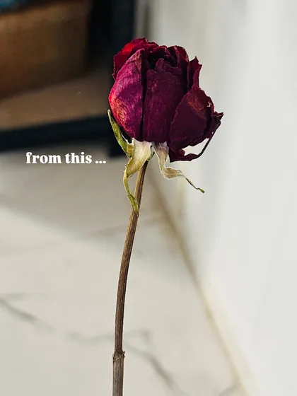 From a dried rose to a forever piece of jewelry. This image shows the transformation.