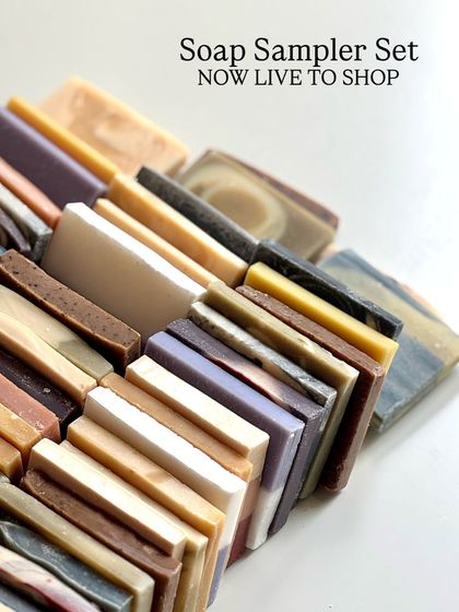 Our Soap Sampler Set is perfect for those who can't decide! This graphic introduces the new customizable bundle, allowing you to try six of our mini soaps.