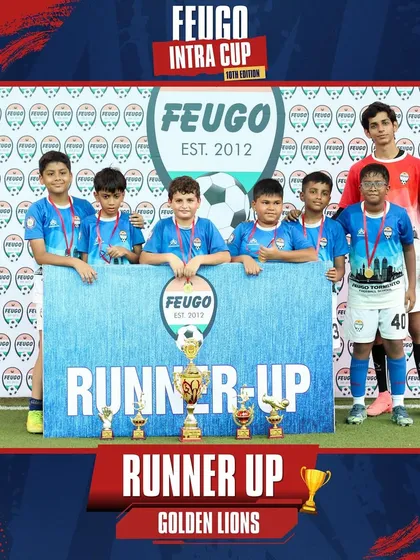 The 'Golden Lions', our formidable U-11 Runner-Up team, with their well-earned trophies.