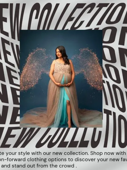 A stunning portrait in our two-toned gown with sparkling angel wings, announcing our new collection.