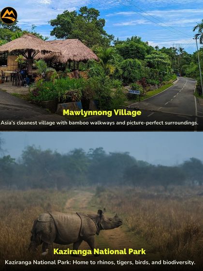 Beyond nature, Meghalaya has unique cultural spots like Mawlynnong, Asia's cleanest village, and the diverse wildlife of Kaziranga National Park on its border.