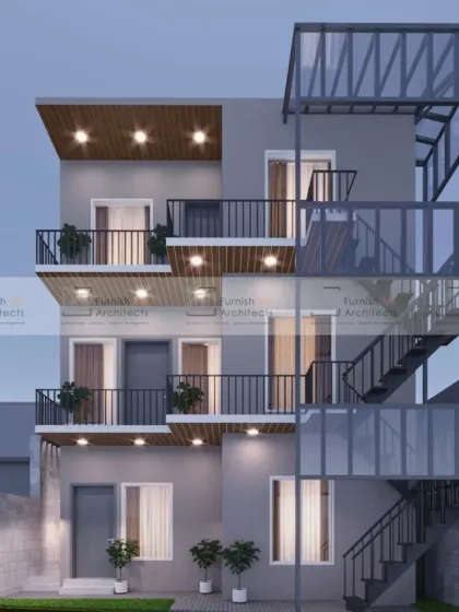 A concept for a multi-story residential building, focusing on functional and aesthetic balcony design. We ensure that even in a larger building, each unit has its own sense of private outdoor space.