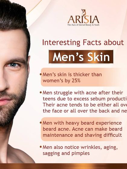 Men's skin has unique characteristics. It's about 25% thicker than women's skin and can be prone to adult acne due to higher sebum production.