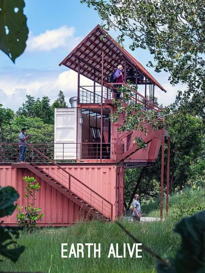 The Earth Alive project is our experiment in sustainable design, using repurposed shipping containers to create a dynamic, multi-level space that encourages play and connection with the wild landscape.