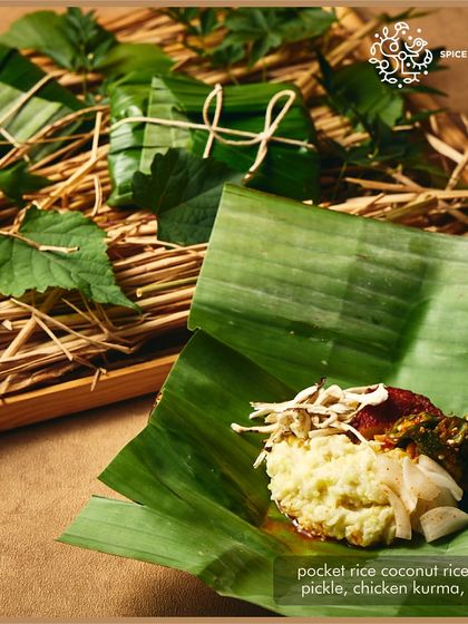 Pocket rice with coconut rice, shrimp pickle, and chicken kurma, a dish from Spice Lab Tokyo that showcases a beautiful blend of Indian and Japanese sensibilities.