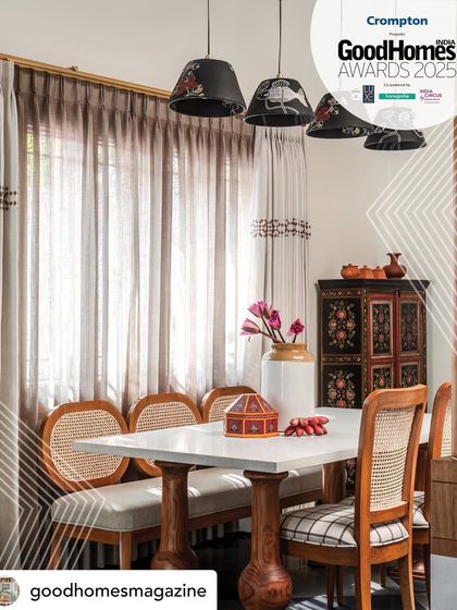 The dining room, with its custom stone-top table, cane chairs, and hand-painted details, perfectly represents the blend of craftsmanship and Indian design that earned us this wonderful accolade.