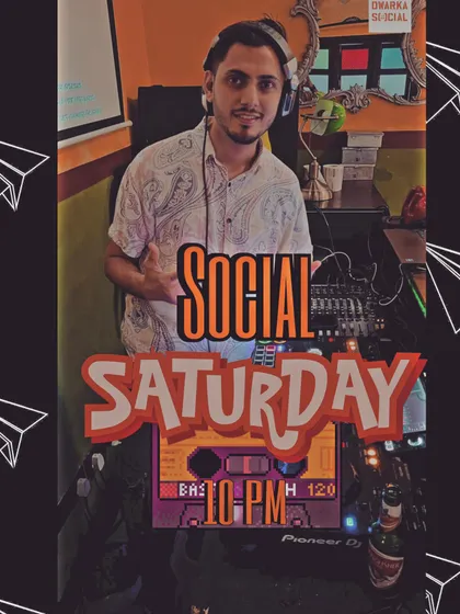 A retro-themed poster for a "Social Saturday" event. I'm comfortable playing different themes and genres.