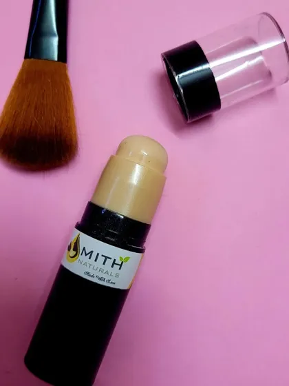 Introducing my homemade concealer stick. It's a thick, creamy formula made with mango butter to help mask blemishes and even out skin tone without harsh chemicals.