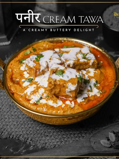 A creamy, buttery delight, our Paneer Cream Tawa features soft paneer simmered in a luscious, tangy gravy.