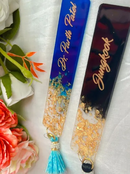 The elegant script and the shimmer of gold leaf make these personalized bookmarks feel so special. Each one is handcrafted with care.