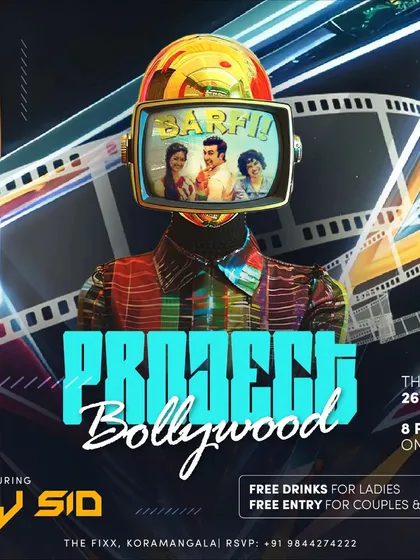A creative flyer for 'Project Bollywood', showing my commitment to themed music nights.