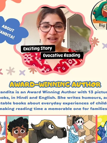 A poster for our bilingual Hindi-English storytelling event with award-winning author Nandita. She writes humorous and relatable books about the everyday experiences of children, making reading time memorable.
