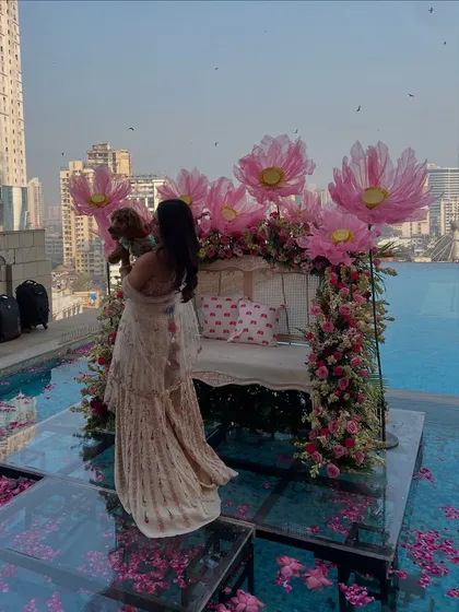 Even the furry family members get to enjoy the decor! A sweet moment with a pet on the floating stage.