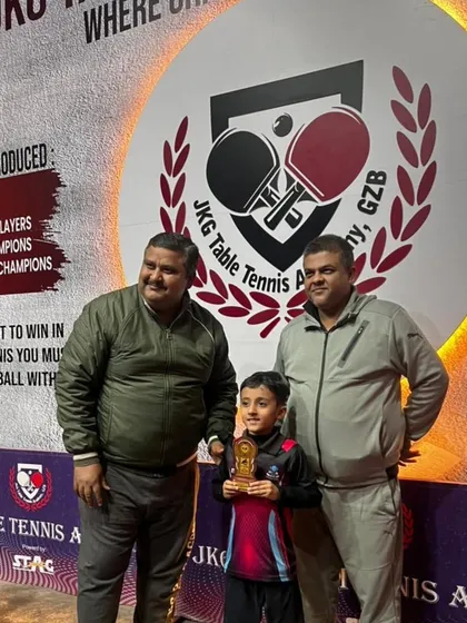 Our 6-year-old player Yuvaan Chauhan with his bronze medal from the U-9 Mixed category at the JKG Open.