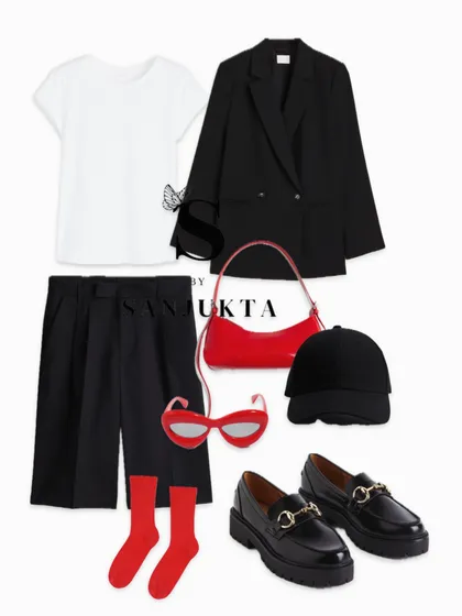 A glimpse into the digital lookbooks I create. I show you how to build a complete, chic outfit with a classic black and white base, adding a pop of red with accessories for a playful, confident look.