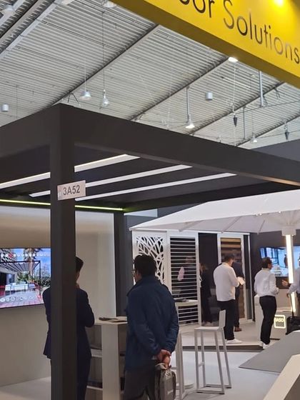 Exploring different outdoor solutions at the expo. Our goal is to be a one-stop shop for all high-quality outdoor automation needs, from pergolas to advanced shading systems.