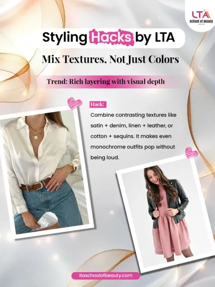 Add depth to your outfits by mixing textures, not just colors. Learn to combine contrasting materials like satin with denim or linen with leather to make even monochrome outfits pop with visual interest.