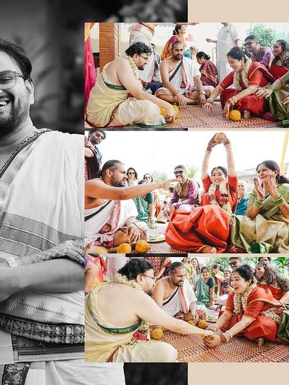 A collage capturing the vibrant rituals and heartfelt emotions of Aarati and Ranjan's fusion wedding. From the sacred ceremonies to the candid laughter, it's a story of two cultures becoming one.
