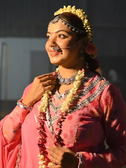 The sunlight catching my Radha look, creating a divine and ethereal feel.