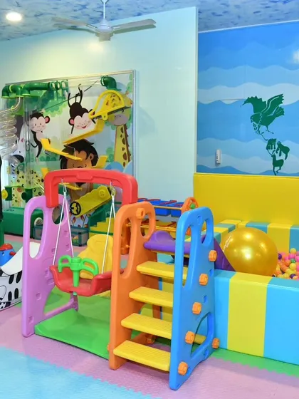 A view of the toddler section and ball pit at our Banashankari center, showcasing the bright, clean, and jungle-themed environment.