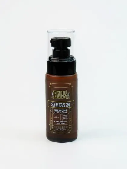 A clean, professional e-commerce shot of a men's beard oil bottle on a pure white background. This is the standard for Amazon, Flipkart, and other online retail platforms.