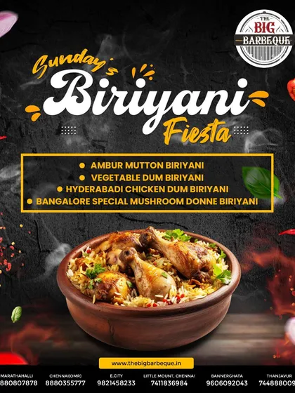 Spice up your Sunday with our Biriyani Fiesta. Dive into unlimited flavors of aromatic, mouthwatering biryanis like our Bangalore Special Mushroom Donne Biryani.